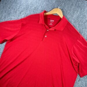 Adidas Golf Polo Shirt Mens L Red Striped Short Sleeve Stretch Climalite #AB965‎
